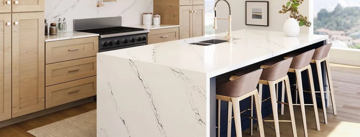 cambria inverness cobalt quartz kitchen countertops with kitchen island